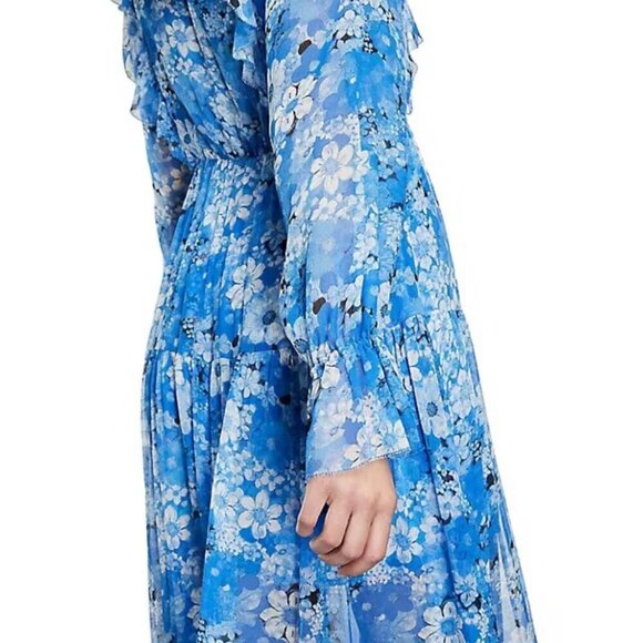 💕THE KOOPLES💕 Long Dress ~ Blue Floral Print Size 3 = EU 40 Large - Picture 7 of 16